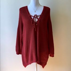 Altar’d State | Rustic Lace-Up Sweater Tunic
